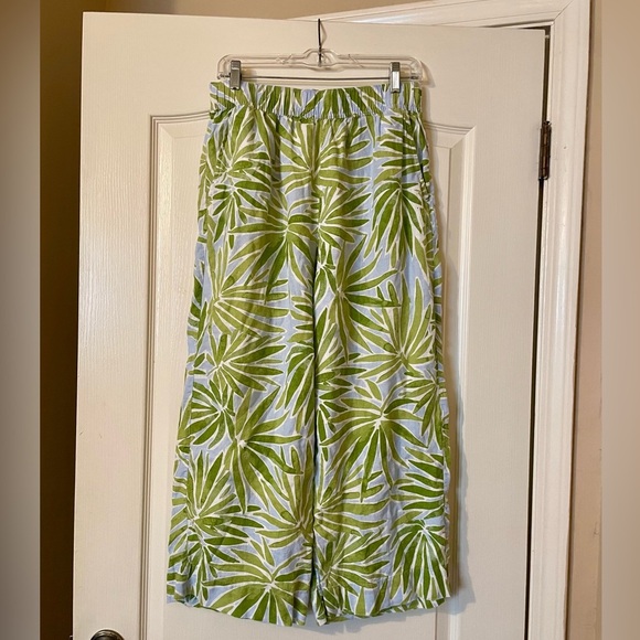 Sigrid Olsen Linen Wide Leg Hi Rise Crop Elastic Waist Boho Pants Size M Beach - Picture 4 of 7